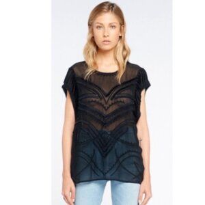 IRO Paris Lana Oversized Sheer Embroidered Blouse | Black Boho Top US 6-8 FR 38
